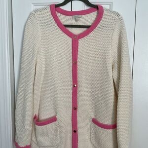 Talbots Cream Knit Cardigan with Pink Trim 1X